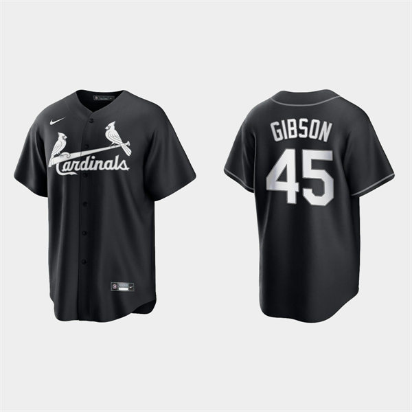 Mens St. Louis Cardinals Retired Player #45 Bob Gibson Black Collection Fashion Jersey