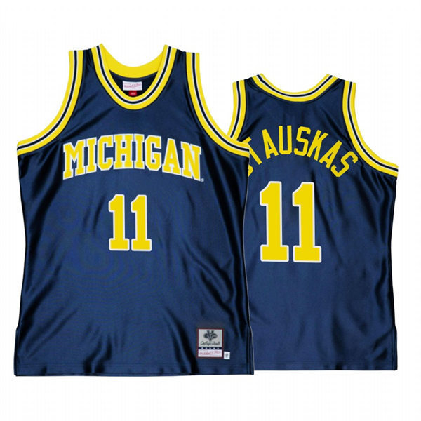 Mens Youth Michigan Wolverines #11 Nik Stauskas Navy Throwback Alumni Basketball Jersey 