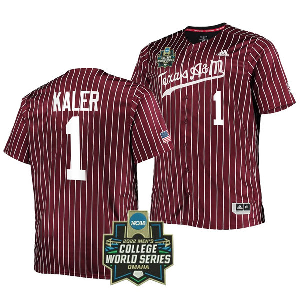 Mens Youth Texas A&M Aggies #1 Kole Kaler 2022 Maroon College Baseball Game Jersey