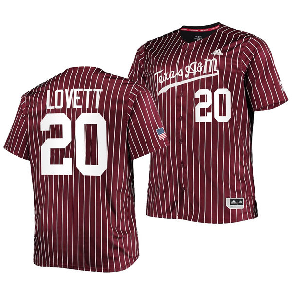 Mens Youth Texas A&M Aggies #20 Xavier Lovett 2022 Maroon College Baseball Game Jersey