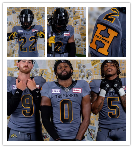 Men's Youth CFL HAMILTON TIGER-CATS Gray New Era MADE IN THE HAMMER' UNIFORM Football Jersey 