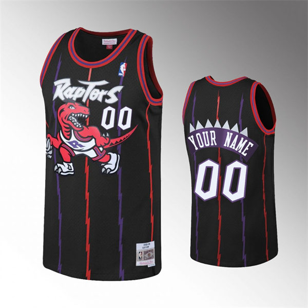 Men's Youth Toronto Raptors Custom Black Red Pinstripe Mitchell & Ness Reload Hardwood Classics Jersey