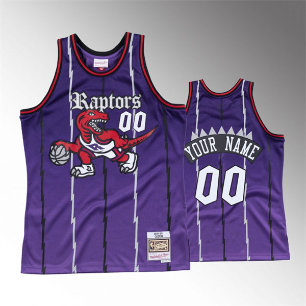 Men's Youth Toronto Raptors Custom Purple Pinstripe Mitchell & Ness Hardwood Classics Jersey