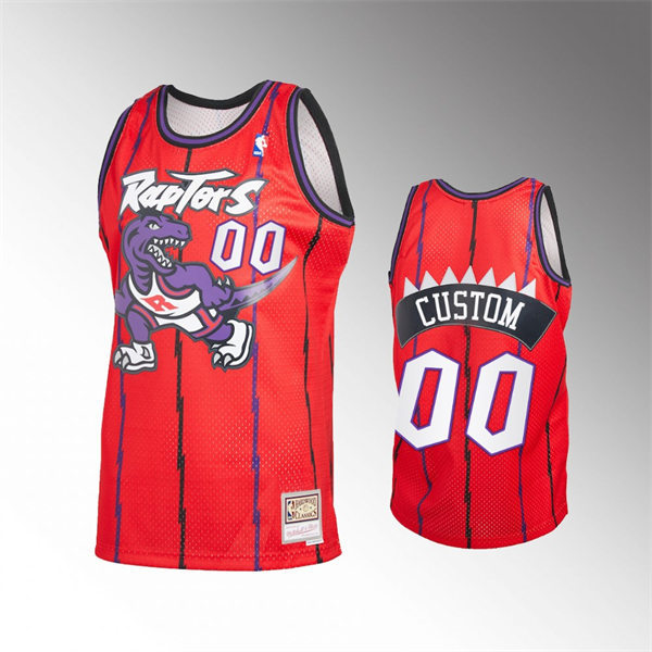 Men's Youth Toronto Raptors Custom Red Pinstripe Mitchell & Ness Reload Hardwood Classics Jersey