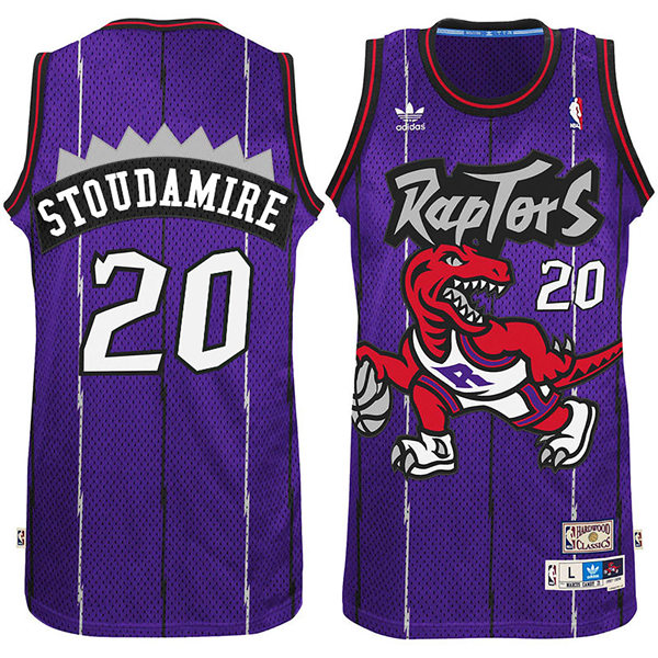 Mens Toronto Raptors #20 Damon Stoudamire Purple Pinstripe Mitchell & Ness Hardwood Classics Jersey