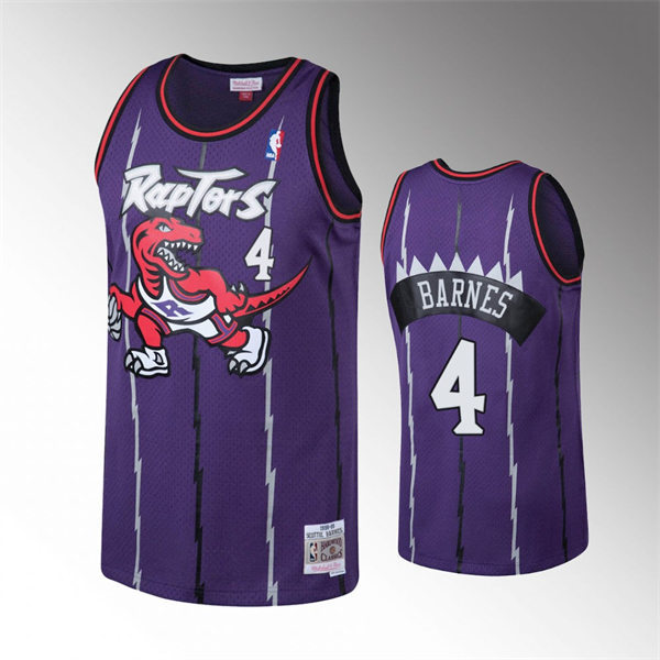 Mens Toronto Raptors #4 Scottie Barnes Purple Pinstripe Mitchell & Ness Hardwood Classics Jersey