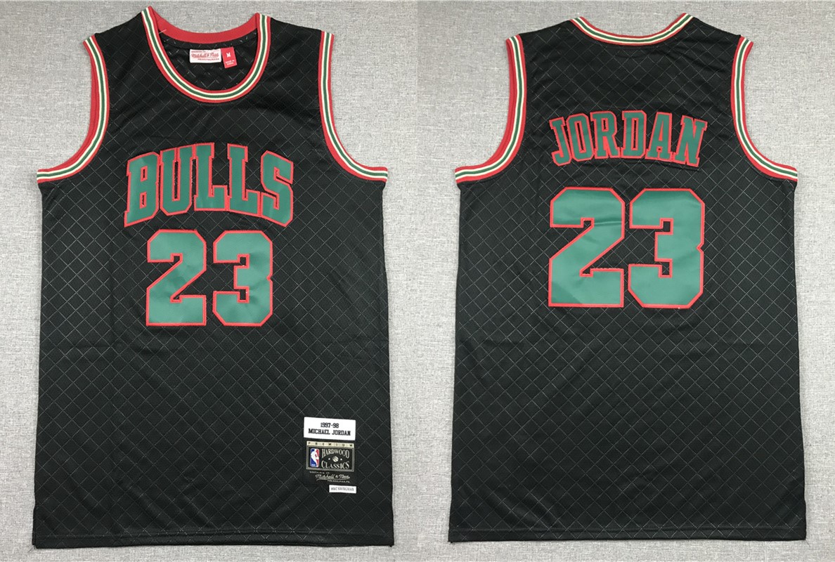 Mens Chicago Bulls #23 Michael Jordan  Mitchell & Ness Neapolitan Black Hardwood Classic Jersey