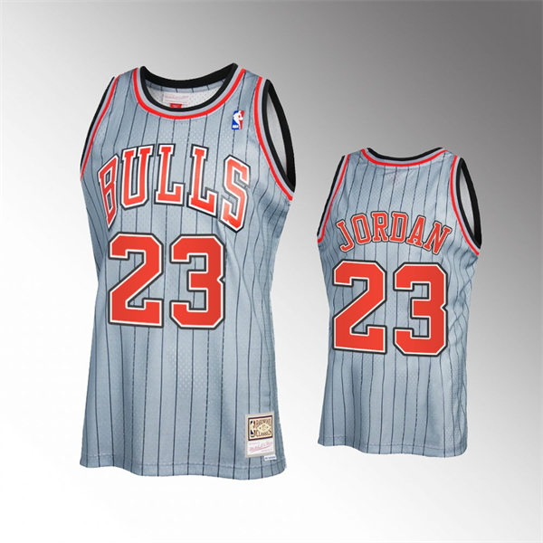 Mens Chicago Bulls #23 Michael Jordan 2021 Gray Pinstripe Reload 2.0 Hardwood Classics Jersey