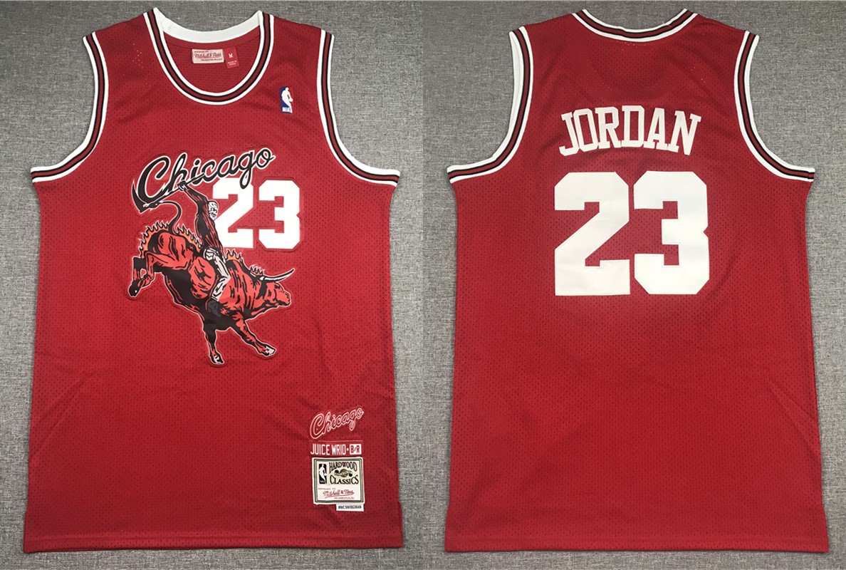 Men's Chicago Bulls #23 Michael Jordan Red Hardwood Classics BR Juice Wrld Jersey