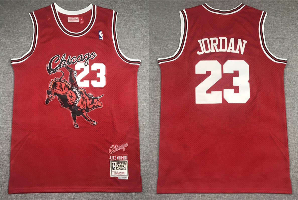 Men's Chicago Bulls 23 Michael Jordan Red Hardwood Classics BR Juice Wrld Jersey