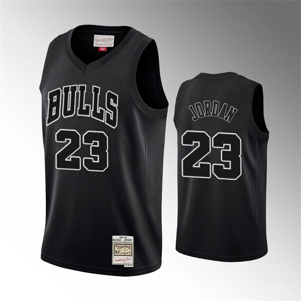 Mens Chicago Bulls #23 Michael Jordan Mitchell & Ness 1997-98 Black Out Hardwood Classics Jersey