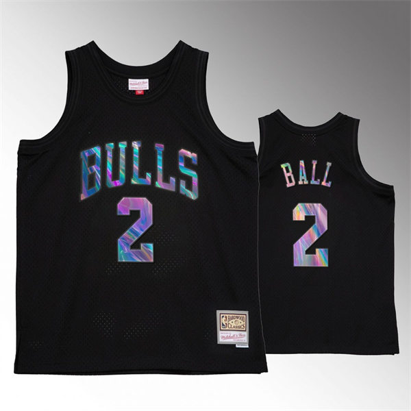 Mens Chicago Bulls #2 Lonzo Ball Black Iridescent Hardwood Classics Jersey