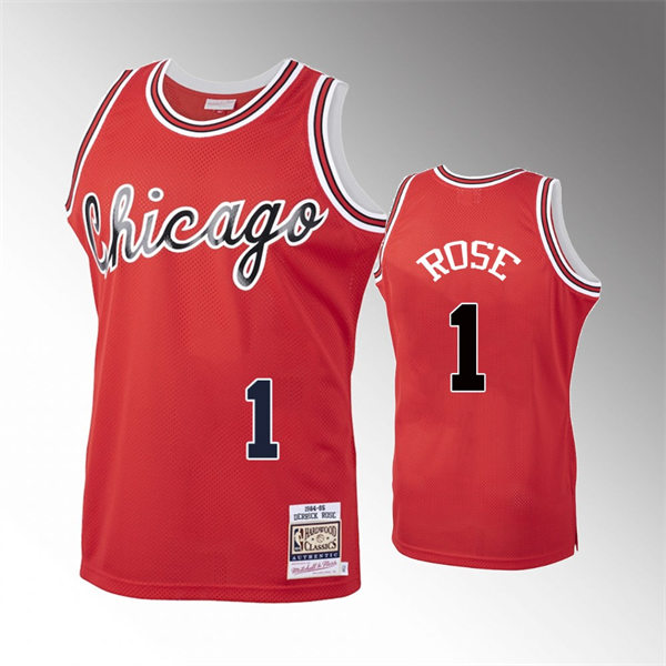 Mens Chicago Bulls #1 Derrick Rose Red 1984-85 Hardwood Classics Jersey