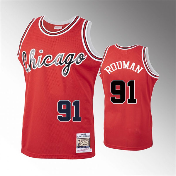 Mens Chicago Bulls #91 Dennis Rodman Red 1984-85 Hardwood Classics Jersey