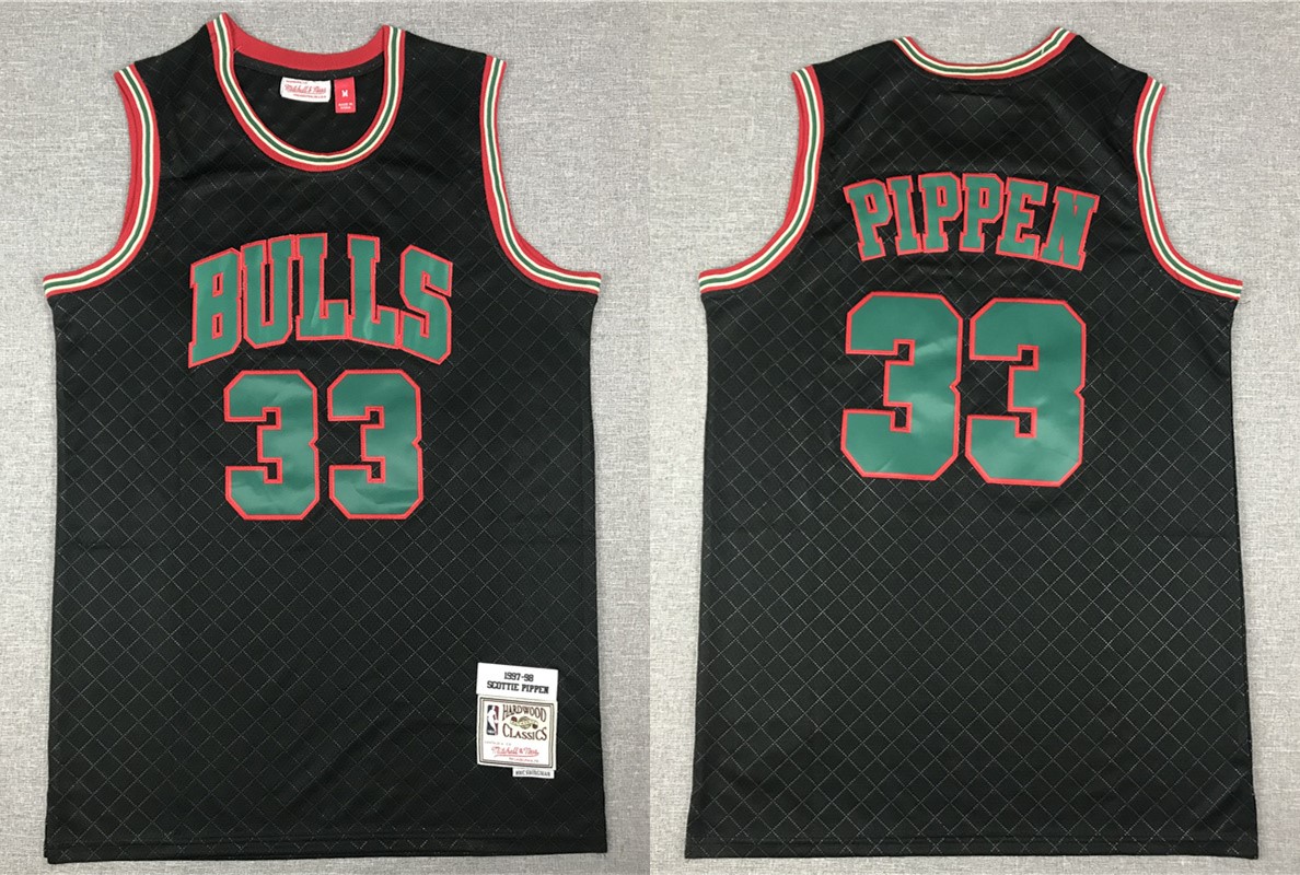 Mens Chicago Bulls #33 Scottie Pippen Mitchell & Ness Neapolitan Black Hardwood Classic Jersey