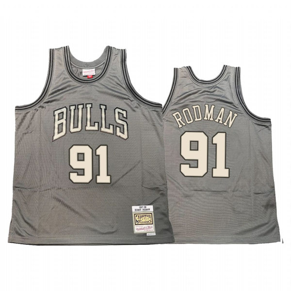 Mens Chicago Bulls #91 Dennis Rodman Mitchell & Ness Gray Hardwood Classics Throwback Jersey