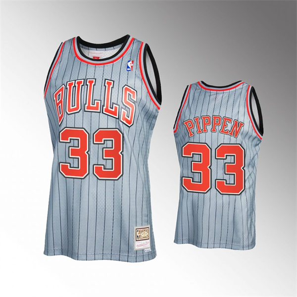 Mens Chicago Bulls #33 Scottie Pippen 2021 Gray Pinstripe Reload 2.0 Hardwood Classics Jersey