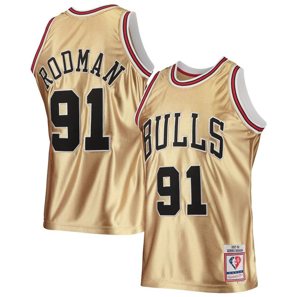 Mens Chicago Bulls #91 Dennis Rodman Mitchell & Ness Gold 1997-98 Hardwood Classics 75th Anniversary Jersey