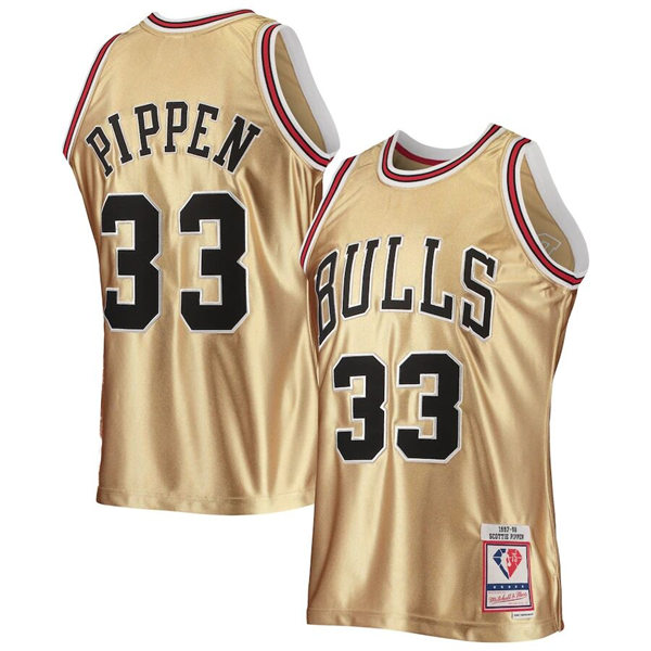 Mens Chicago Bulls #33 Scottie Pippen Mitchell & Ness Gold 1997-98 Hardwood Classics 75th Anniversary Jersey