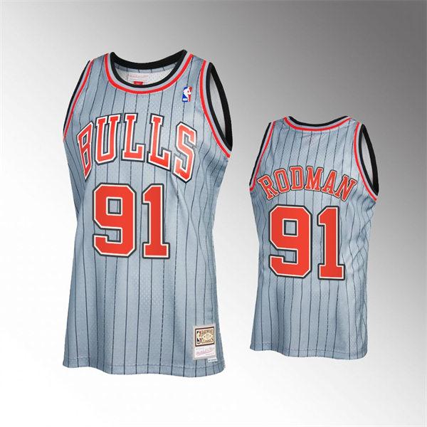 Mens Chicago Bulls #91 Dennis Rodman 2021 Gray Pinstripe Reload 2.0 Hardwood Classics Jersey