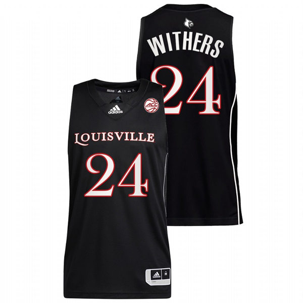 Mens Youth Louisville Cardinals #24 Jae'Lyn Withers 2022 Black College Basketball Jersey