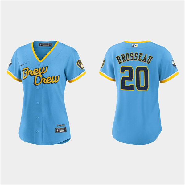 Women Milwaukee Brewers #20 Mike Brosseau Powder Blue 2022 City Connect Jersey