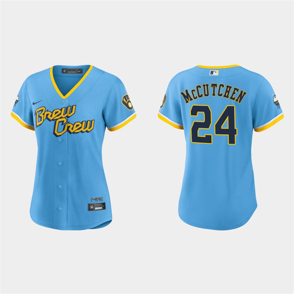 Women Milwaukee Brewers #24 Andrew McCutchen Powder Blue 2022 City Connect Jersey