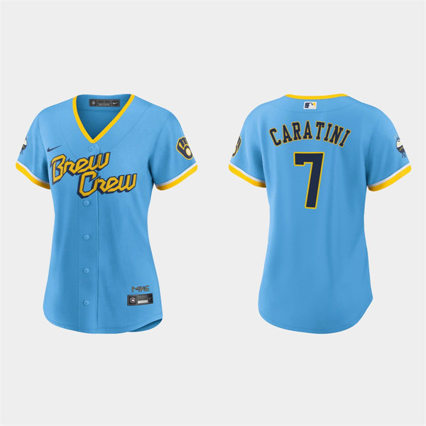 Women Milwaukee Brewers #7 Victor Caratini Powder Blue 2022 City Connect Jersey