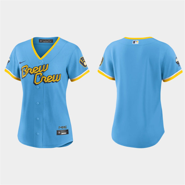 Women Milwaukee Brewers Blank Powder Blue 2022 City Connect Team Jersey