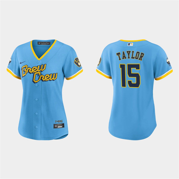 Women Milwaukee Brewers #15 Tyrone Taylor Powder Blue 2022 City Connect Jersey