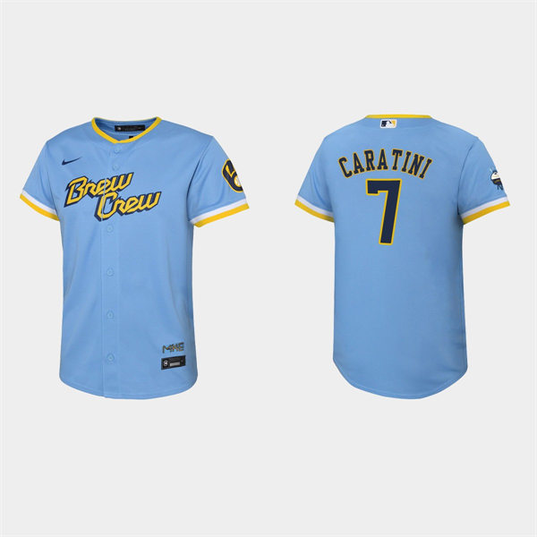 Youth Milwaukee Brewers #7 Victor Caratini Powder Blue 2022 Stitched City Connect Jersey