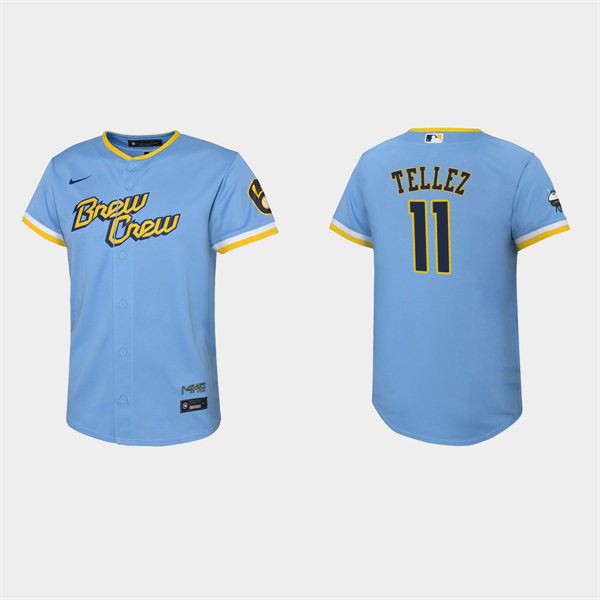 Youth Milwaukee Brewers #11 Rowdy Tellez Powder Blue 2022 Stitched City Connect Jersey