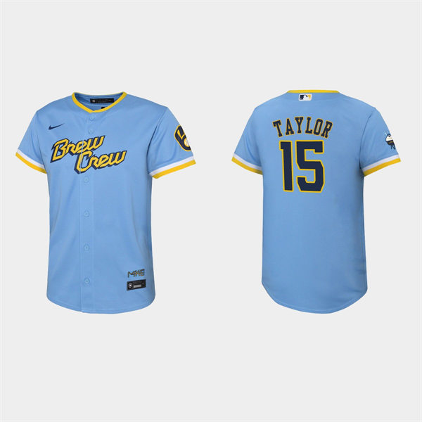 Youth Milwaukee Brewers #15 Tyrone Taylor Powder Blue 2022 Stitched City Connect Jersey