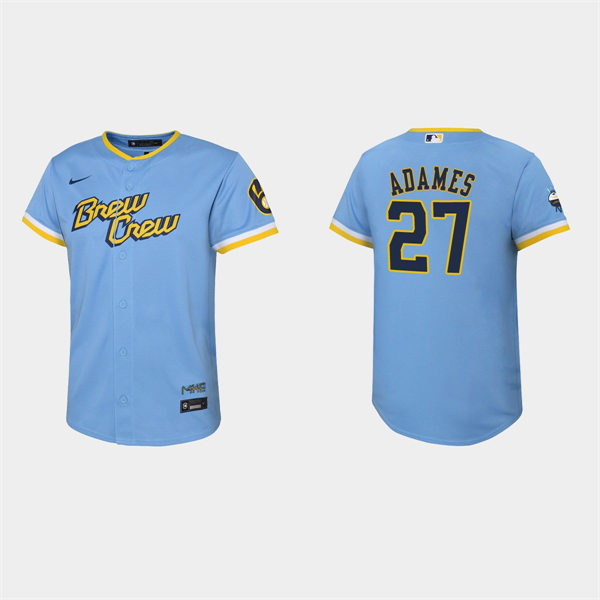 Youth Milwaukee Brewers #27 Willy Adames Powder Blue 2022 Stitched City Connect Jersey