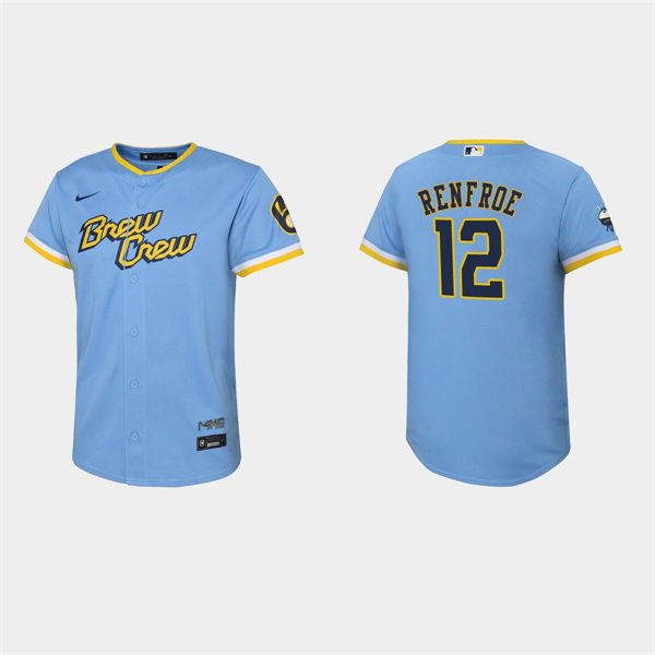 Youth Milwaukee Brewers #12 Hunter Renfroe Powder Blue 2022 Stitched City Connect Jersey