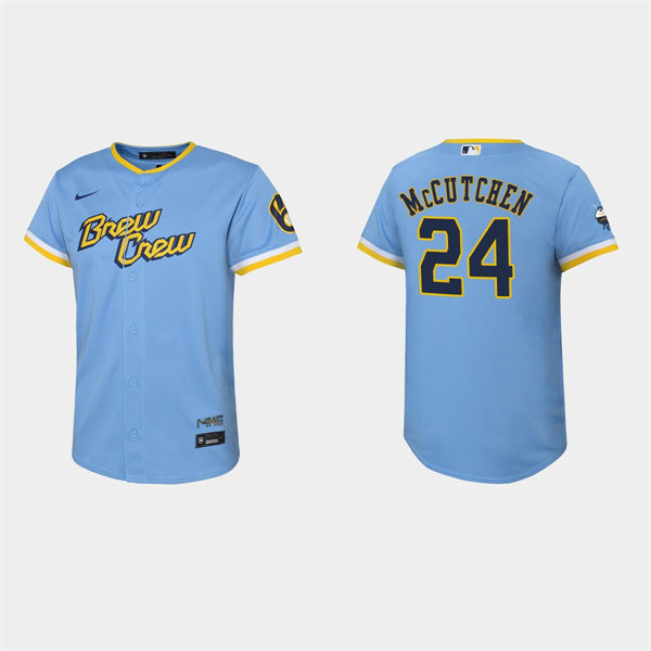 Youth Milwaukee Brewers #24 Andrew McCutchen Powder Blue 2022 Stitched City Connect Jersey