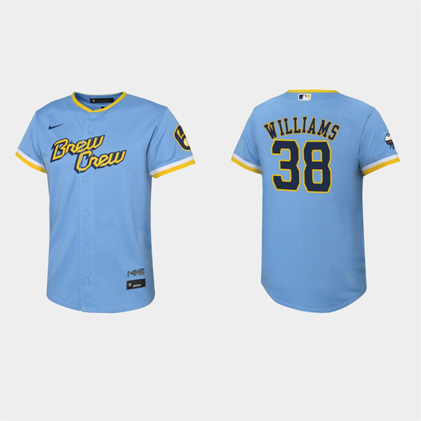 Youth Milwaukee Brewers #38 Devin Williams Powder Blue 2022 Stitched City Connect Jersey