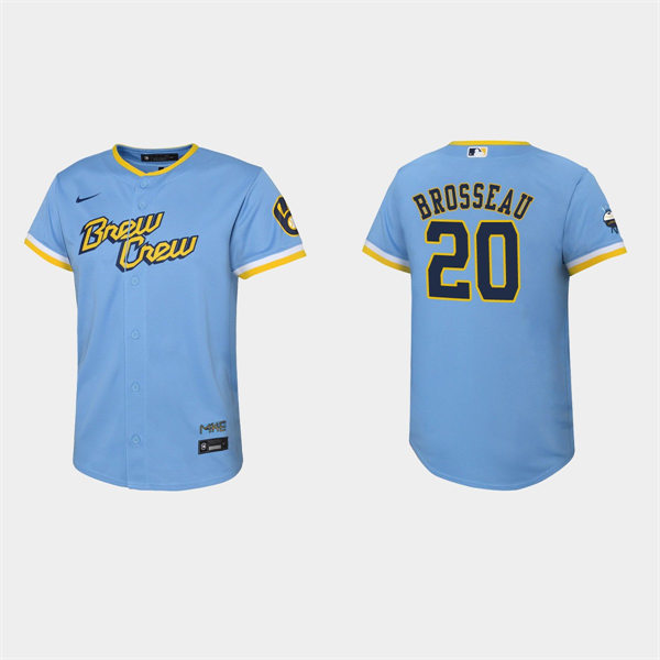 Youth Milwaukee Brewers #20 Mike Brosseau Powder Blue 2022 Stitched City Connect Jersey
