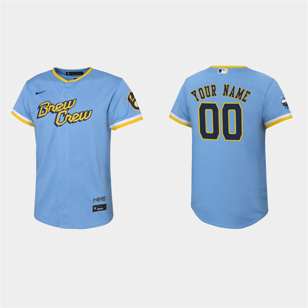 Youth Milwaukee Brewers Custom Powder Blue 2022 City Connect Jersey