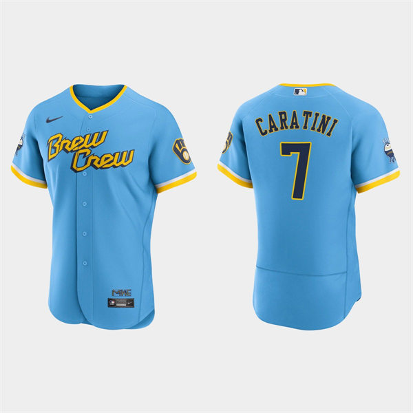 Mens Milwaukee Brewers #7 Victor Caratini 2022 City Connect Jersey Powder Blue