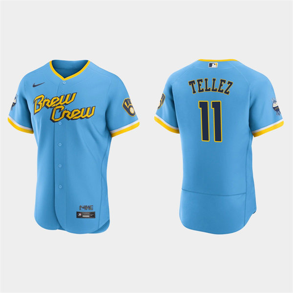 Mens Milwaukee Brewers #11 Rowdy Tellez Powder Blue 2022 City Connect Authentic Jersey