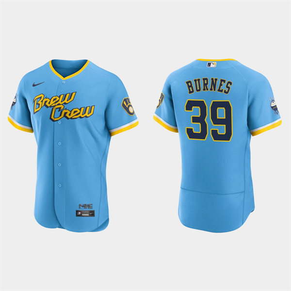 Mens Milwaukee Brewers #39 Corbin Burnes Powder Blue 2022 City Connect Authentic Jersey