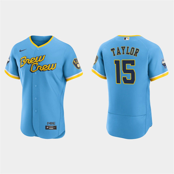 Mens Milwaukee Brewers #15 Tyrone Taylor 2022 City Connect Jersey Powder Blue