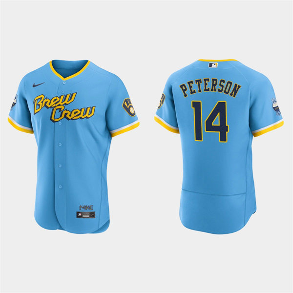 Mens Milwaukee Brewers #14 Jace Peterson 2022 City Connect Jersey Powder Blue