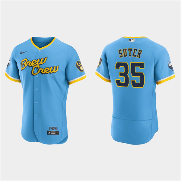 Mens Milwaukee Brewers #35 Brent Suter 2022 City Connect Jersey Powder Blue