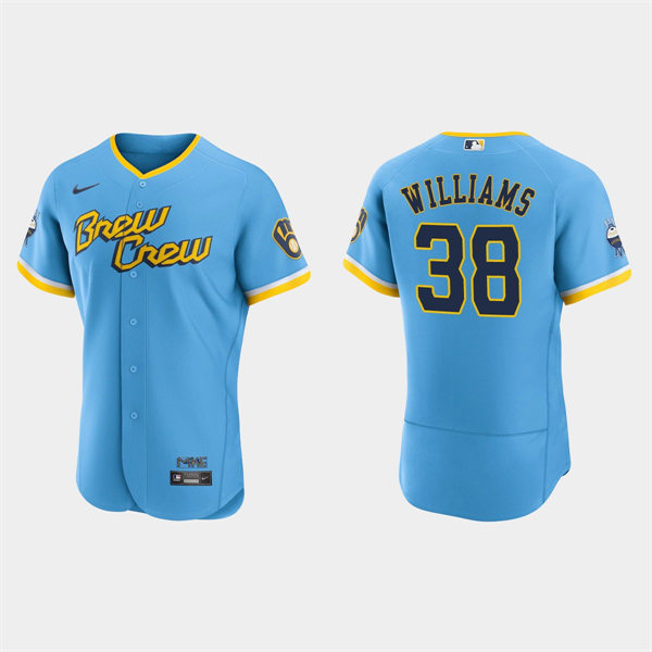 Mens Milwaukee Brewers #38 Devin Williams 2022 City Connect Jersey Powder Blue