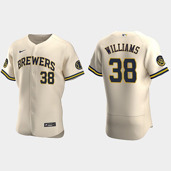 Mens Milwaukee Brewers #38 Devin Williams Nike Cream Home FlexBase Player Jersey