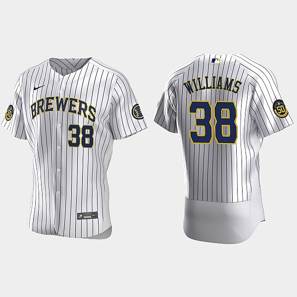 Mens Milwaukee Brewers #38 Devin Williams Nike White Pinstripe Alternate FlexBase Player Jersey