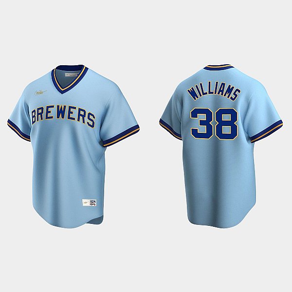 Mens Milwaukee Brewers #38 Devin Williams Nike Powder Blue Cooperstown Collection Jersey