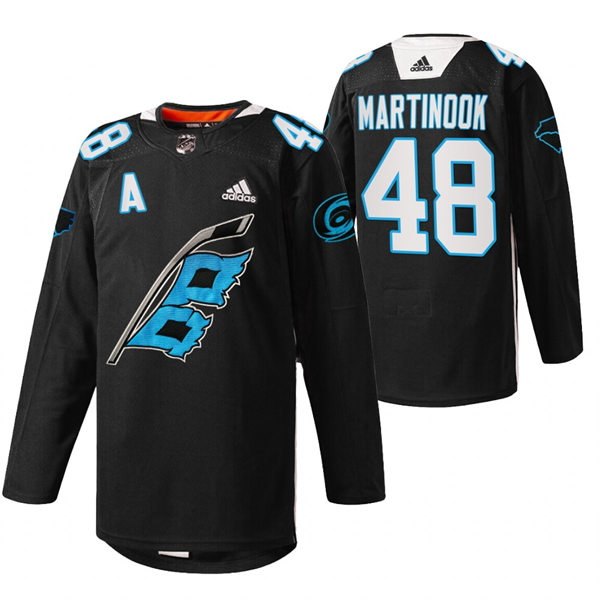 Mens Carolina Hurricanes #48 Jordan Martinook 2022 Warm-up Black Night Jersey